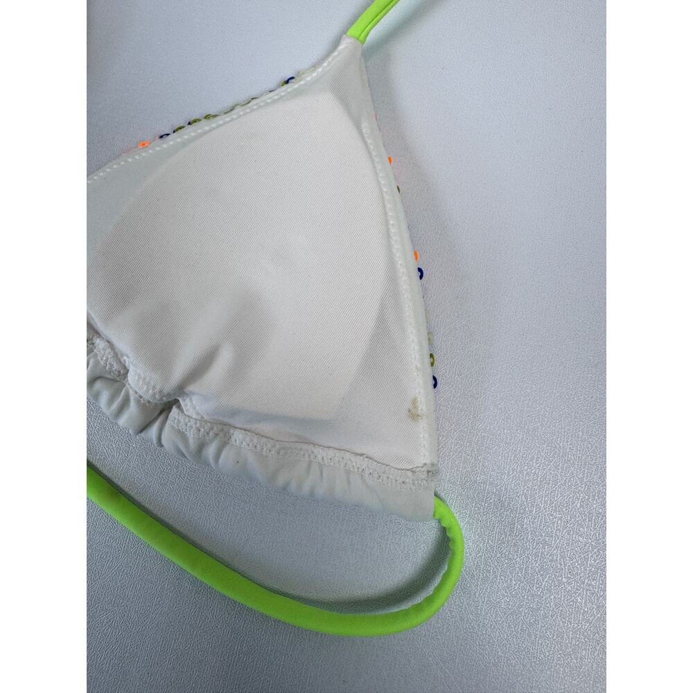 Victoria's Secret Sequin Triangle Bikini Top Neon Green Tie Womens XS Sparkly - Picture 4 of 8